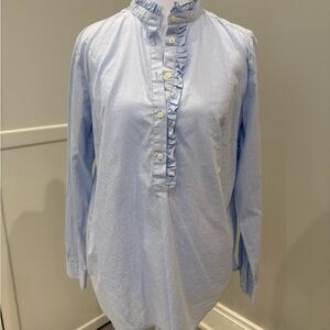 LOFT Sky Blue Blouse with Ruffle Accents